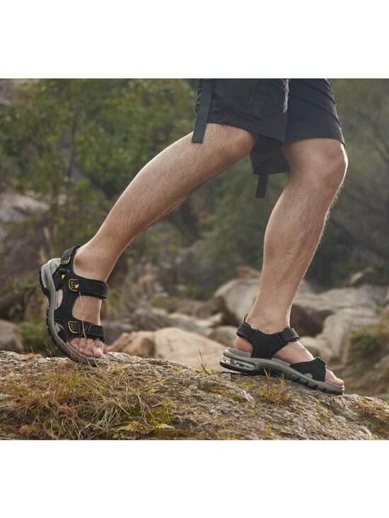 Men\'s Black Athletic Outdoor Leather Solid Waterproof Rubber Hiking Sandal Shoes main image 4